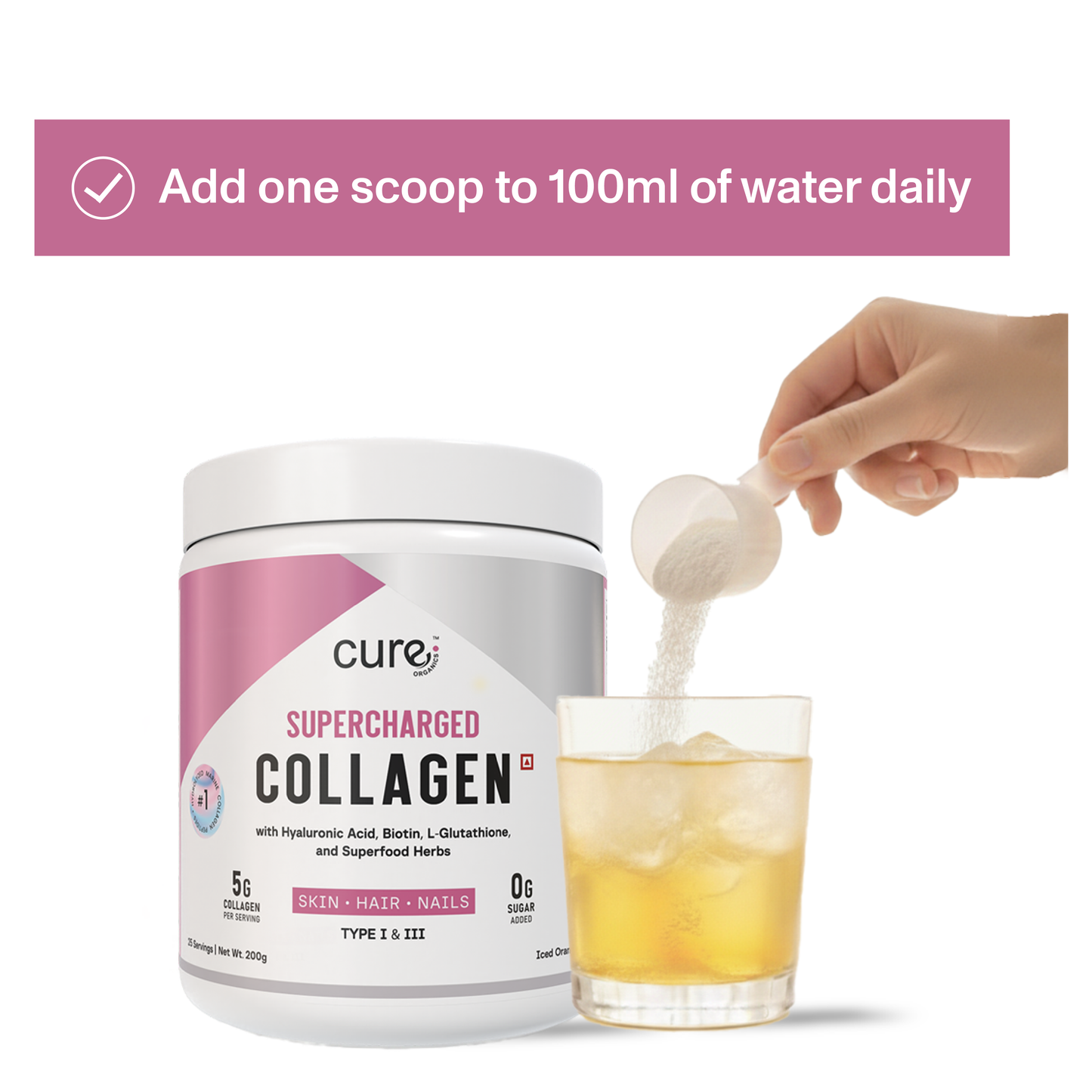 Cure Organics Supercharged Collagen Supplement for Skin, Hair & Nails